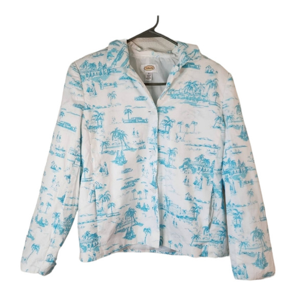 Vintage 90's Talbots White and Turquoise Beachy Toile Blazer - 6 - Picture 1 of 7